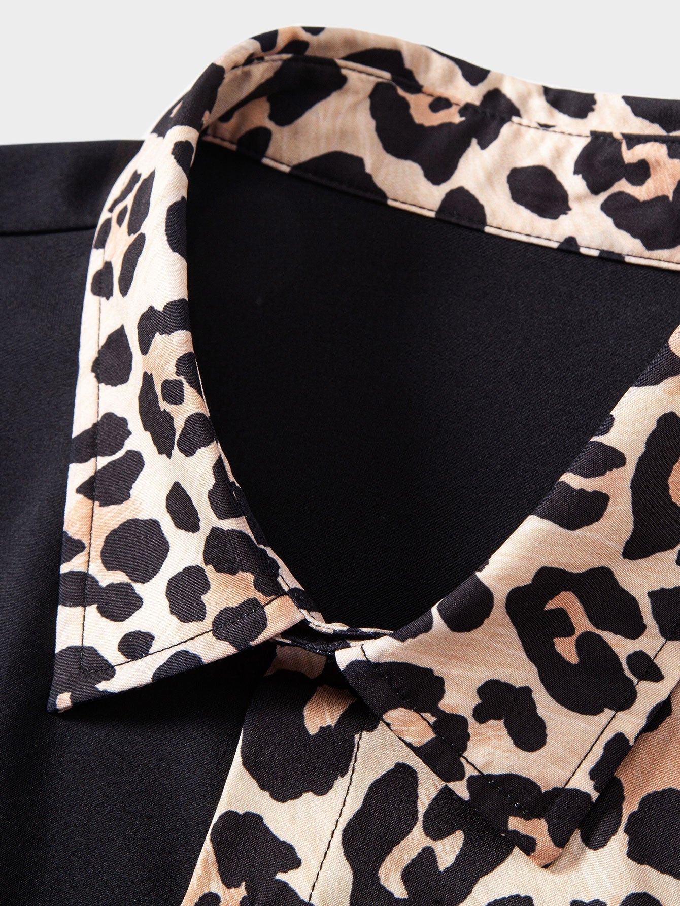 Leopard Print Patchwork Button Up Shirt & Swim Shorts