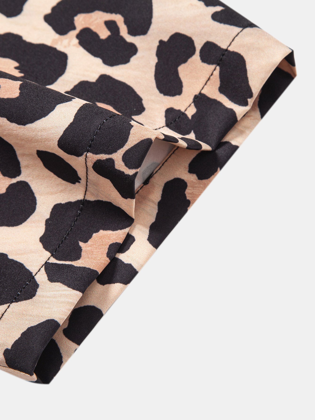 Leopard Print Patchwork Button Up Shirt & Swim Shorts