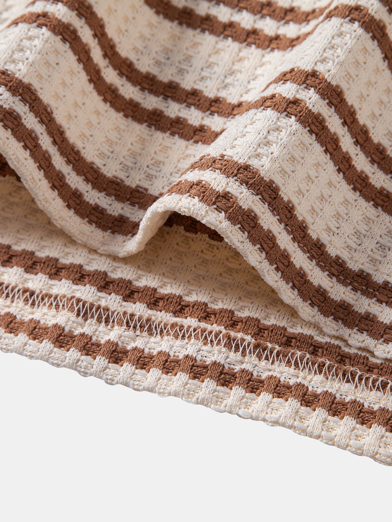 Stripe Waffle Johnny Collar Polo & Straight Leg Linen Pants