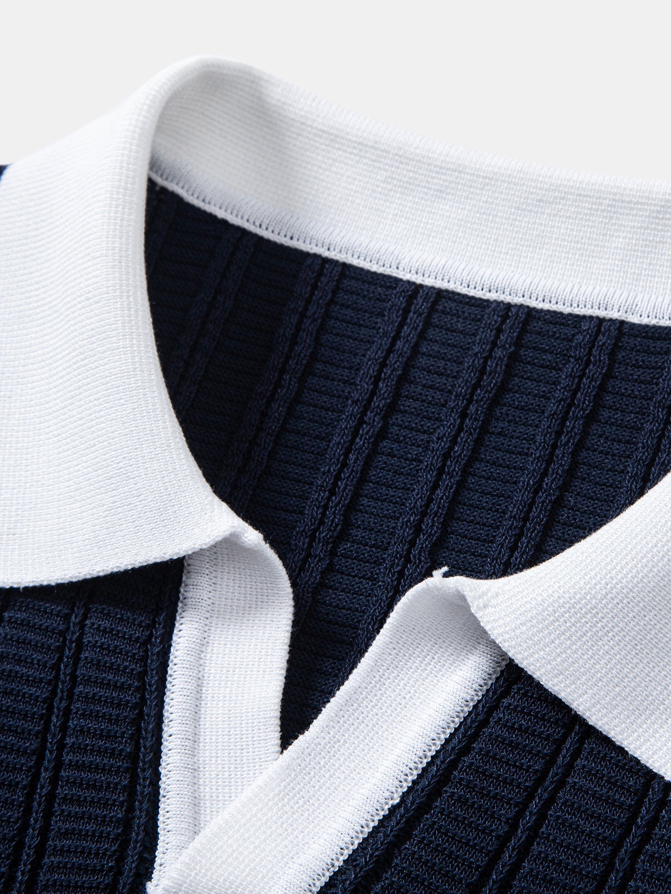 Contrast Textured Johnny Collar Knit Polo & Drawstring Knitted Waffle Pants
