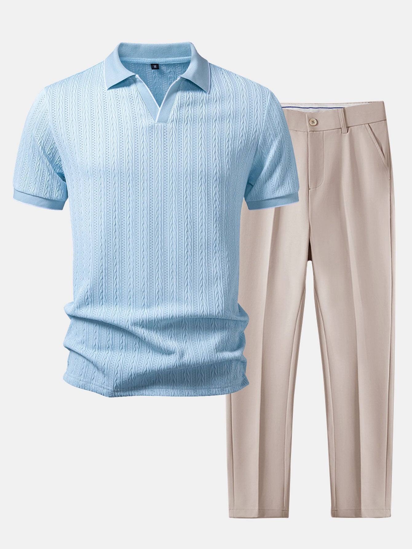 Geometric Jacquard Johnny Collar Polo & Slim Fit Tapered Trousers