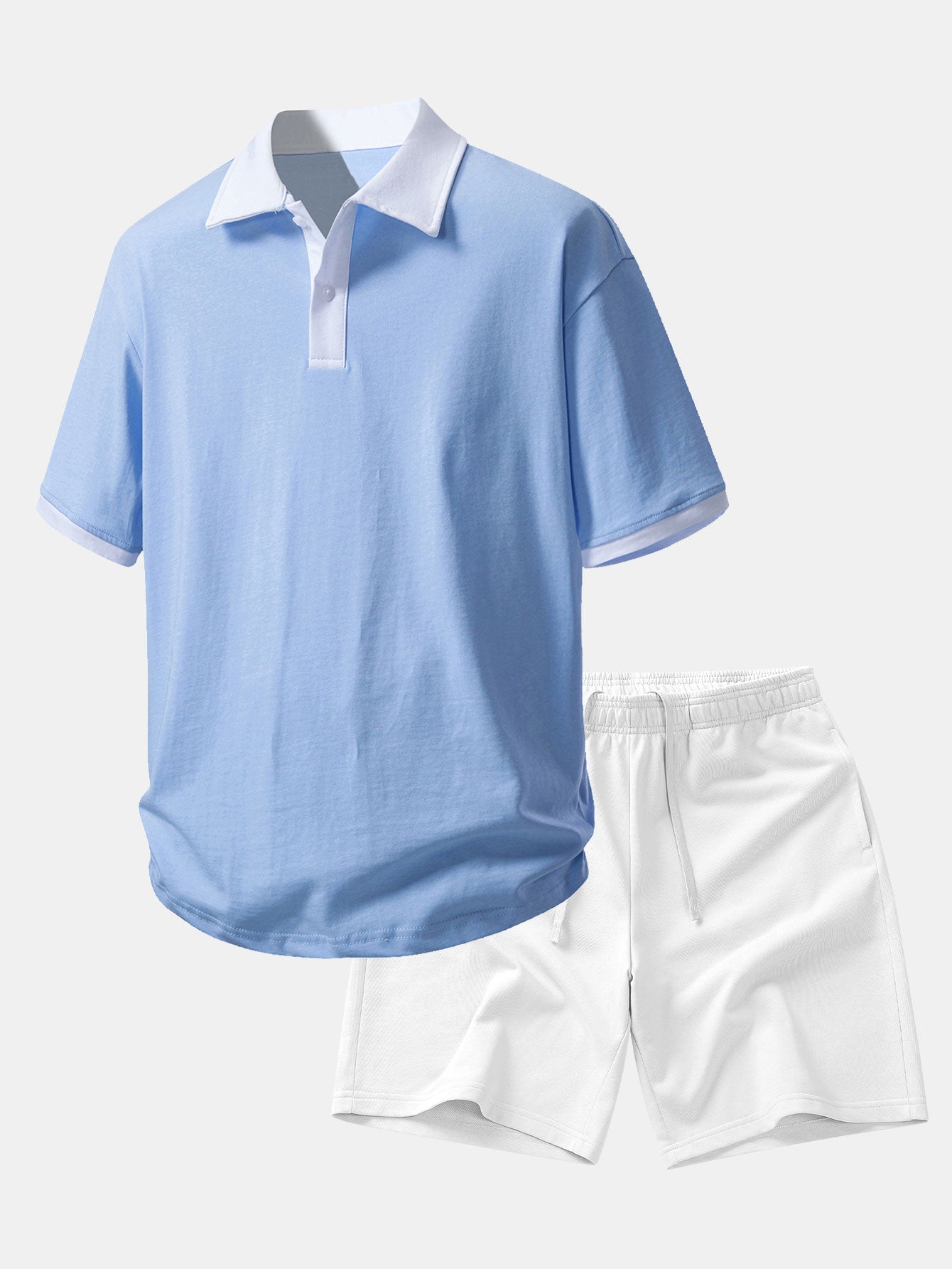 Relax Fit Contrast Cotton Polo & Cotton Drawstring 7" Shorts