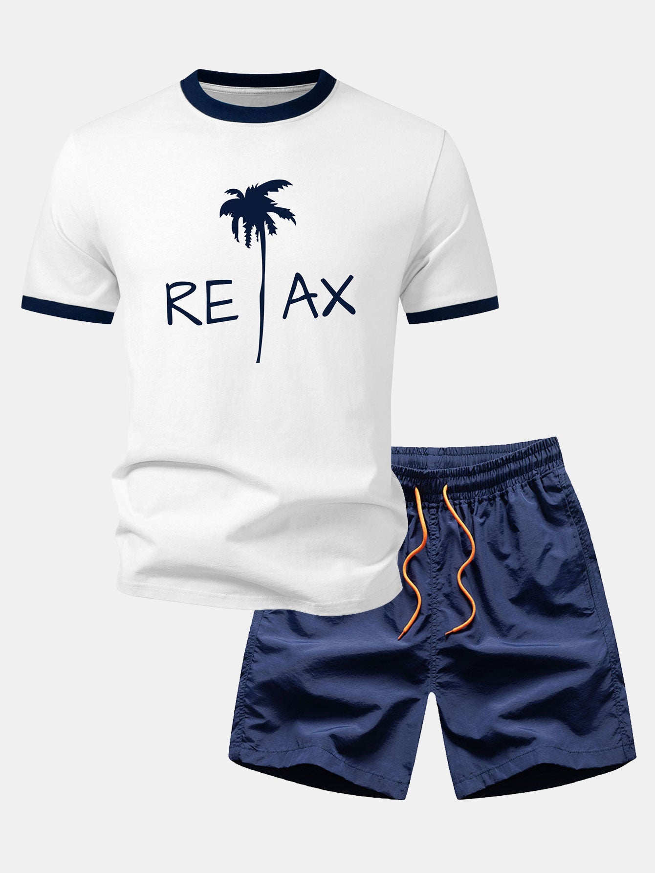 Relax Palm Tree Print Contrast Ringer T-Shirt & Swim Shorts