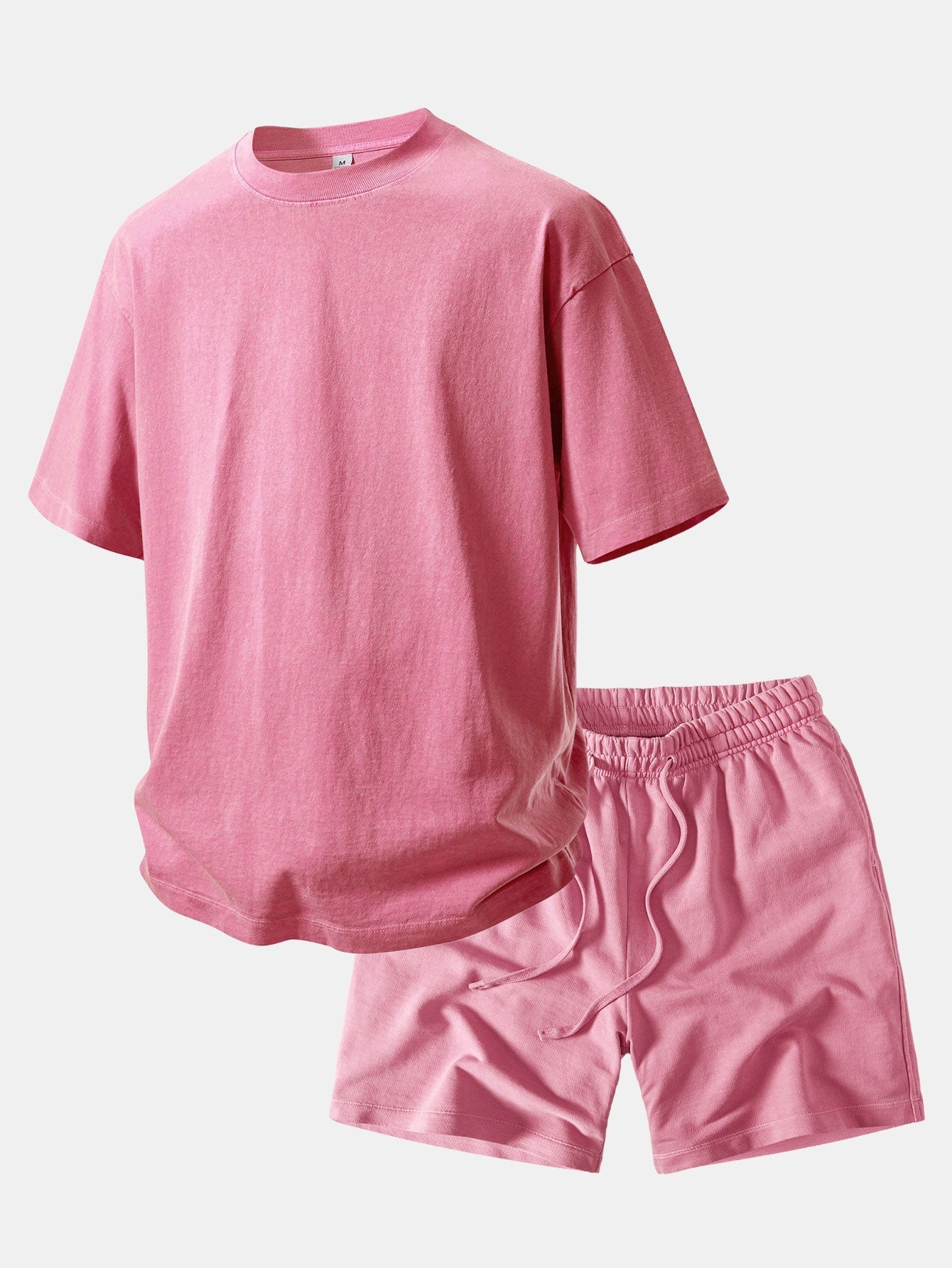 Relax Fit Heavyweight Washed Drop Shoulder T-Shirt & Washed Distressed Drawstring Shorts