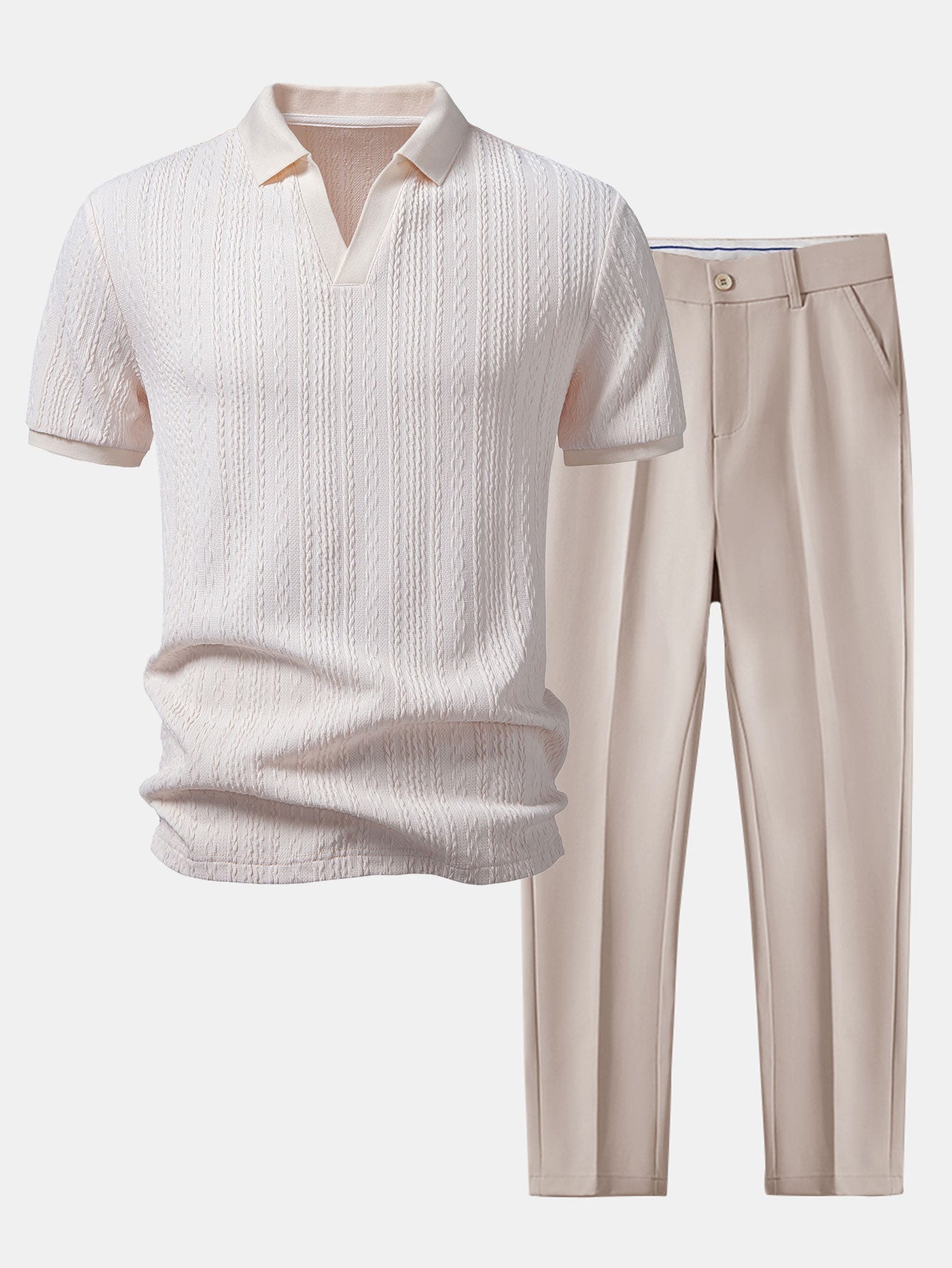 Twist Jacquard V Neck Polo & Slim Fit Tapered Trousers
