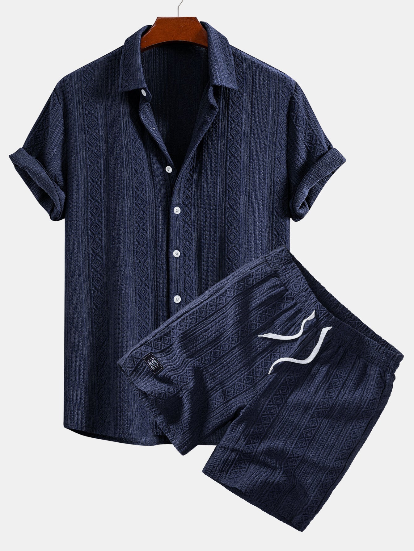 Geometry Jacquard Button Up Shirt & Drawstring 8" Shorts Set