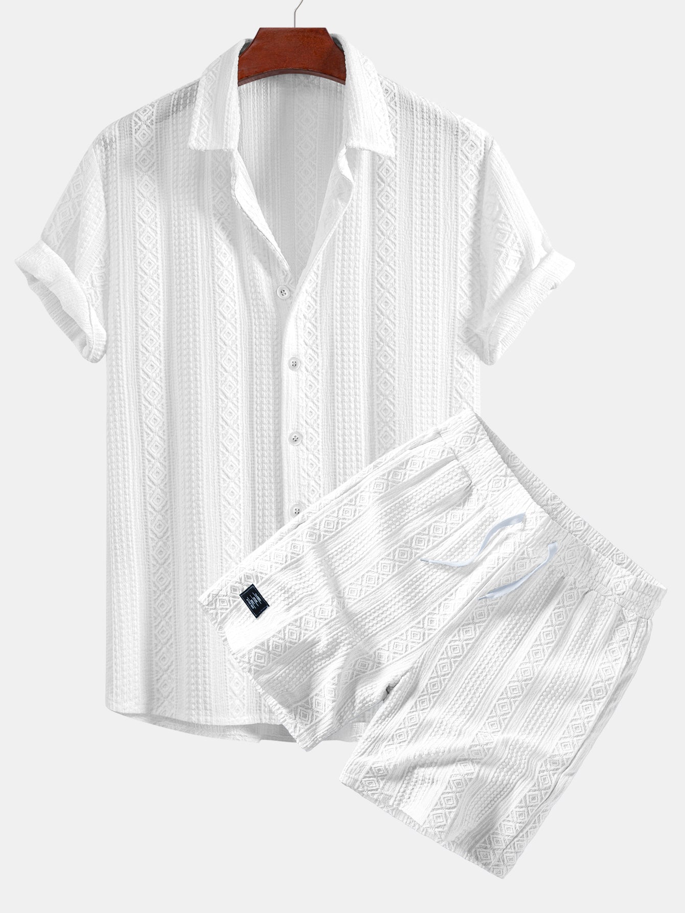 Geometry Jacquard Button Up Shirt & Drawstring 8" Shorts Set