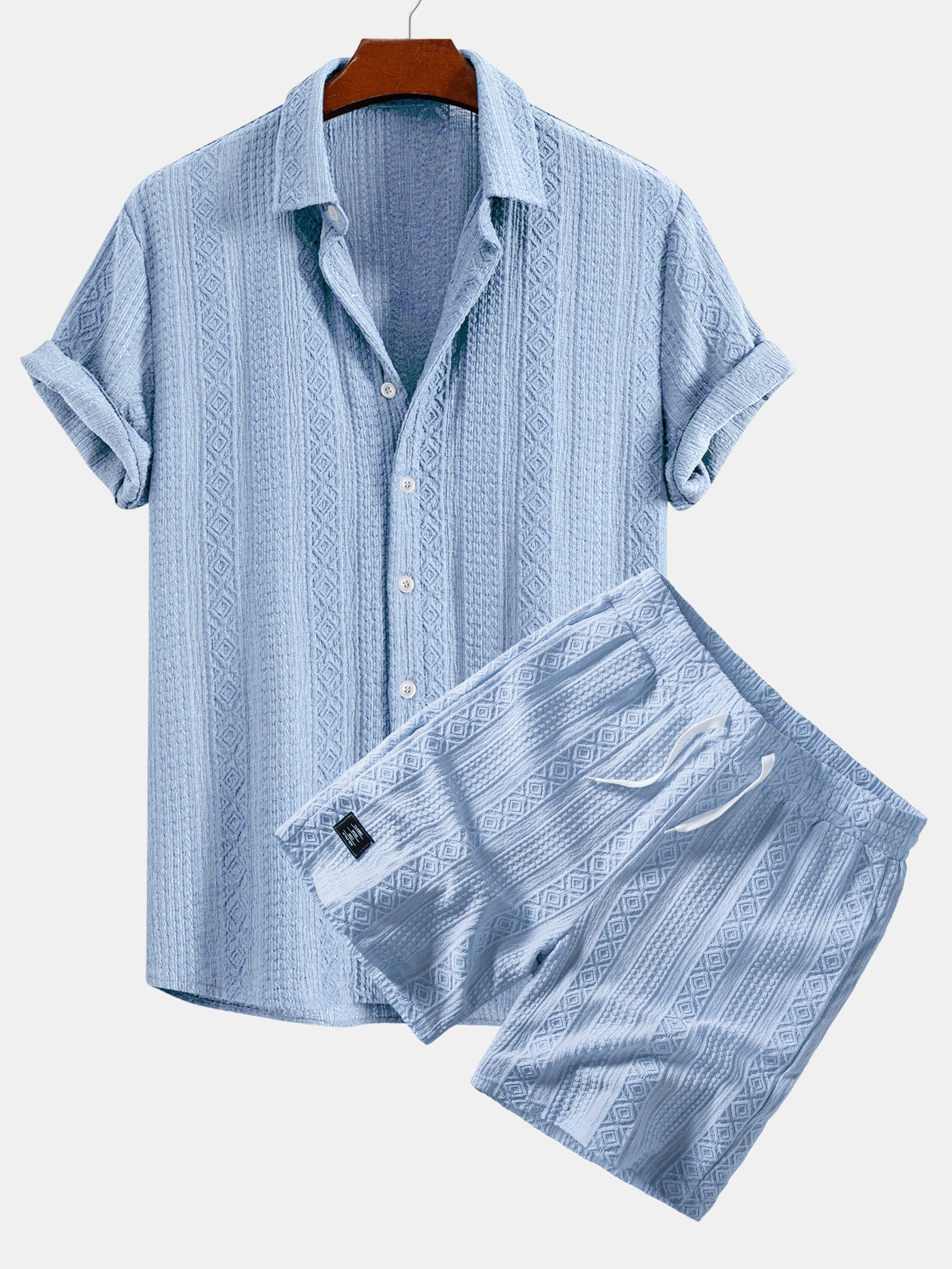 Geometry Jacquard Button Up Shirt & Drawstring 8" Shorts Set