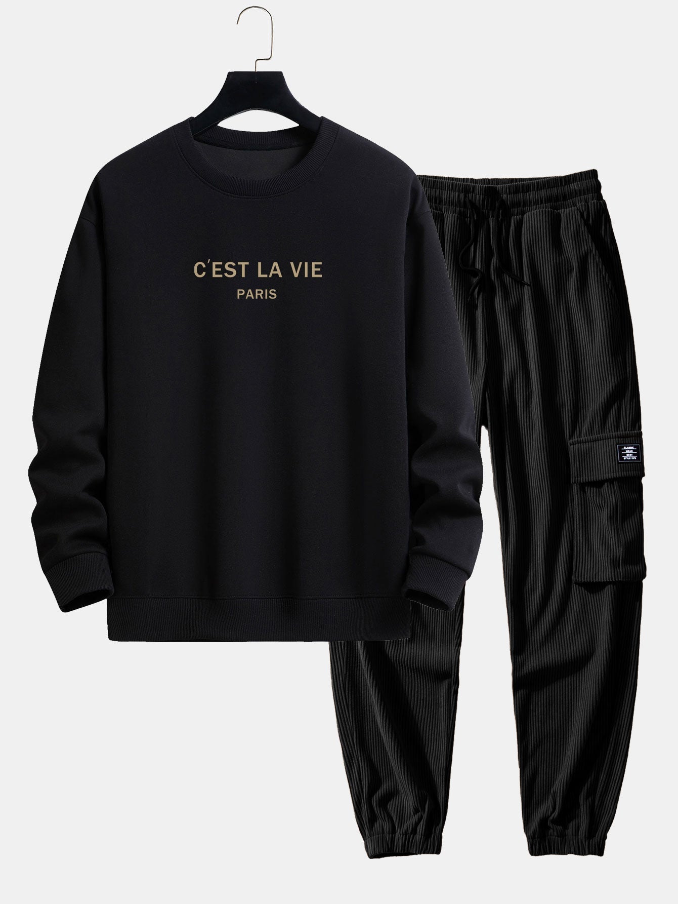 Paris Print Relax Fit Sweatshirt & Drawstring Corduroy Cargo Risque