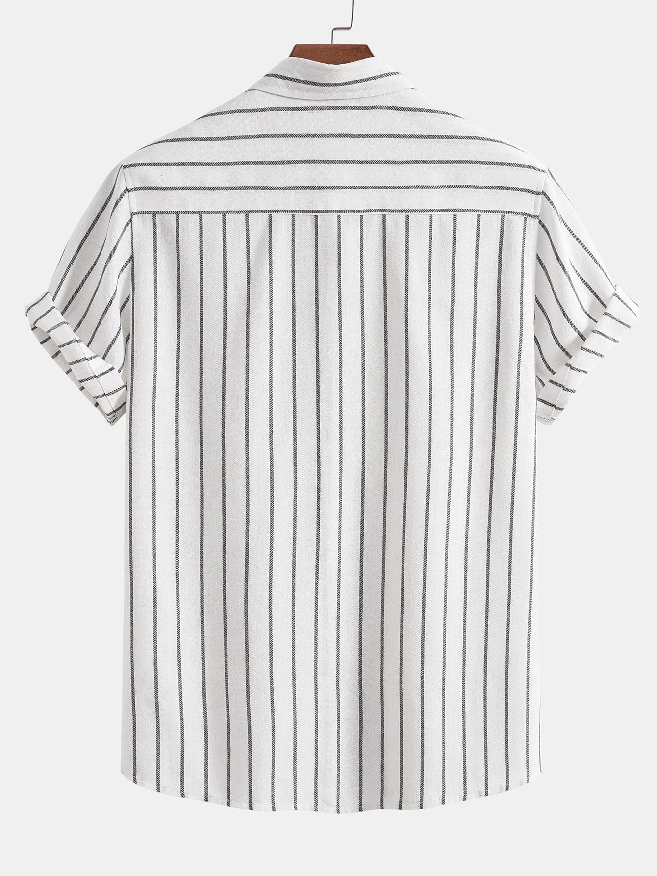 Cotton Blend Striped Button Up Shirt & Crinkle Textured Straight Leg Pants