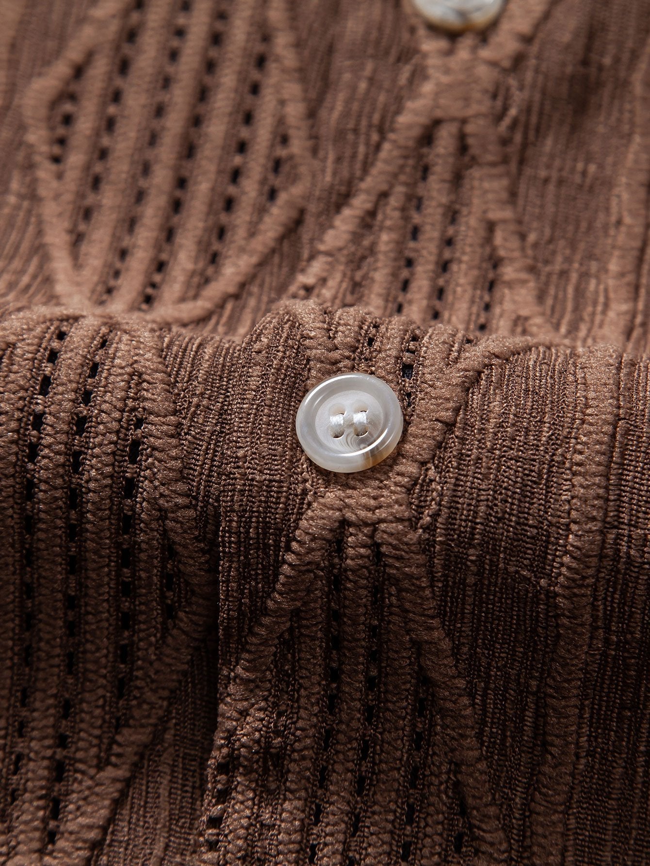 Geometric Jacquard Eyelet Cuban Shirt & Crinkle Textured Drawstring 5" Shorts