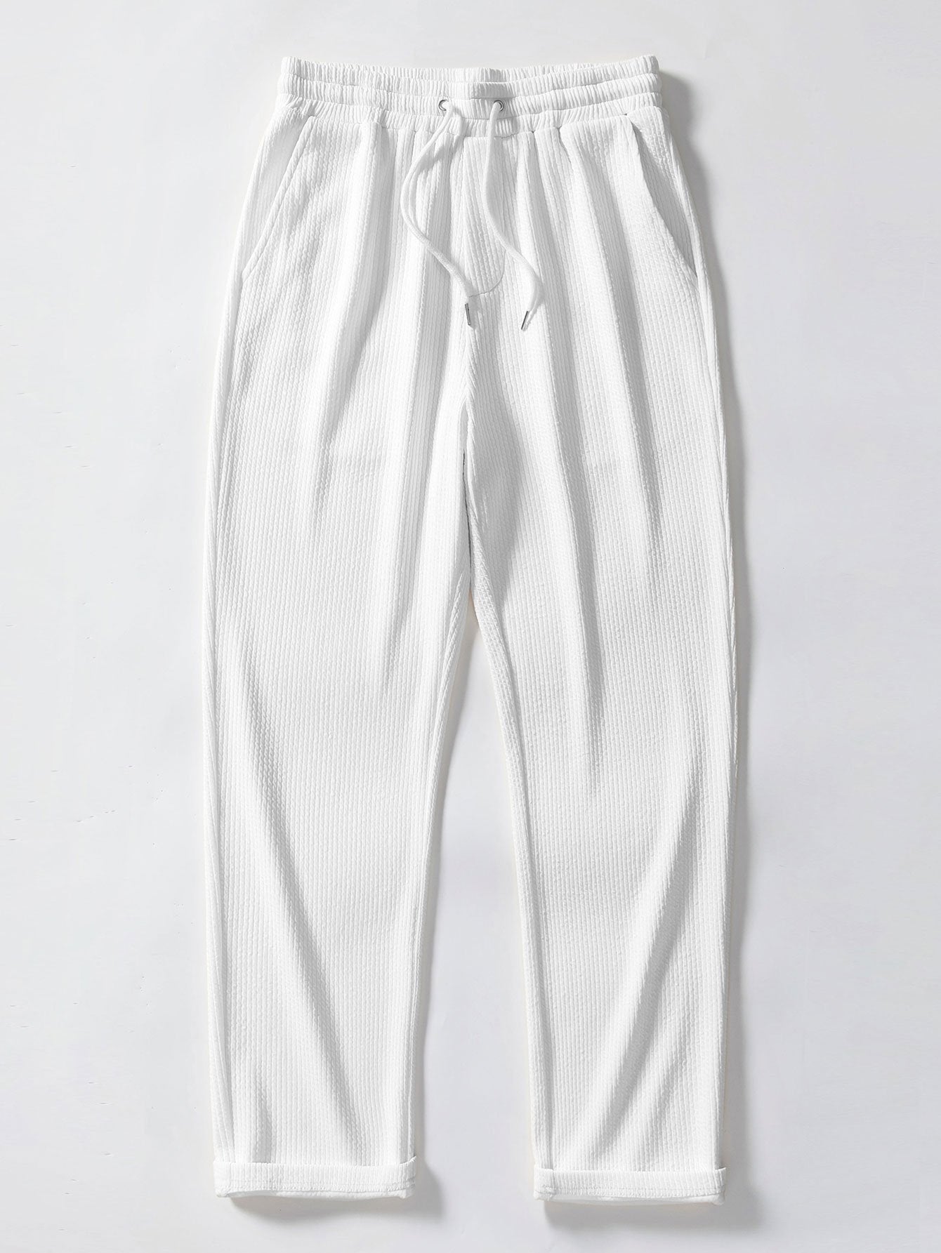 Contrast Trim Ribbed Johnny Collar Knit Polo & Straight Leg Ribbed Pants