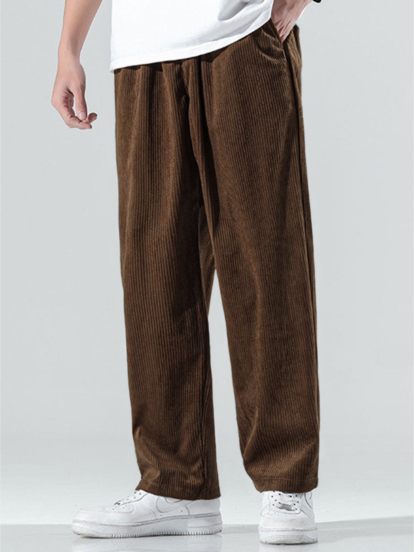 Relax Fit Quarter Zip Ethnic Geometric Patchwork Teddy Sweatshirt & Straight Leg Corduroy Pants
