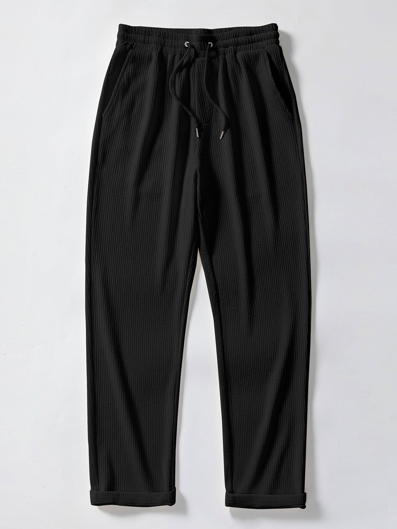 Stripe Johnny Collar Knit Polo & Straight Leg Ribbed Pants