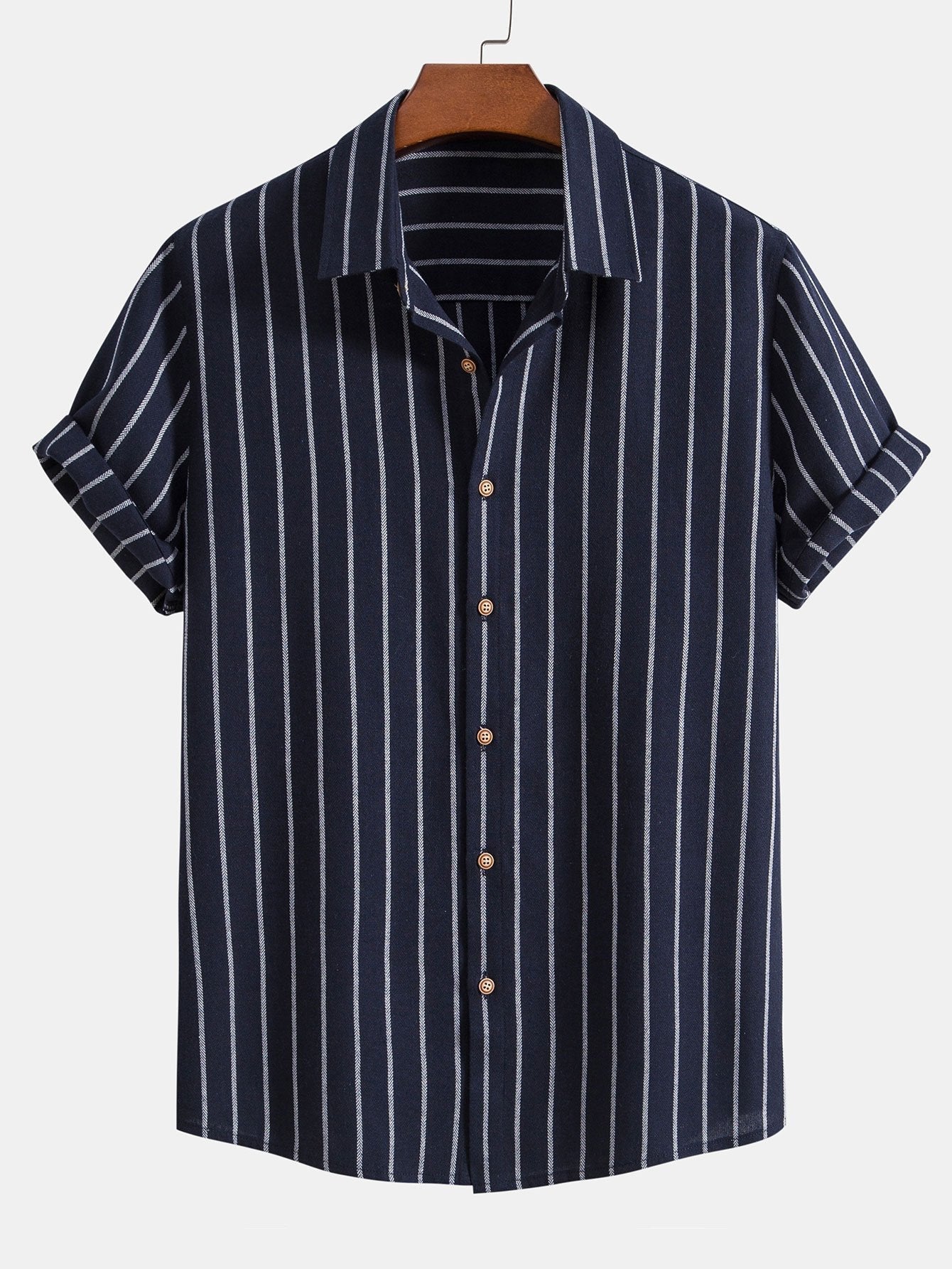 Cotton Blend Striped Button Up Shirt & Crinkle Textured Straight Leg Pants